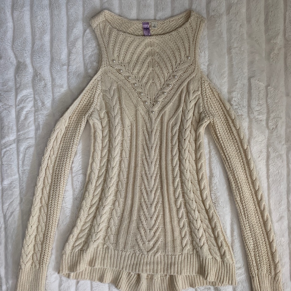 Cable Knit Cold-Shoulder Sweater